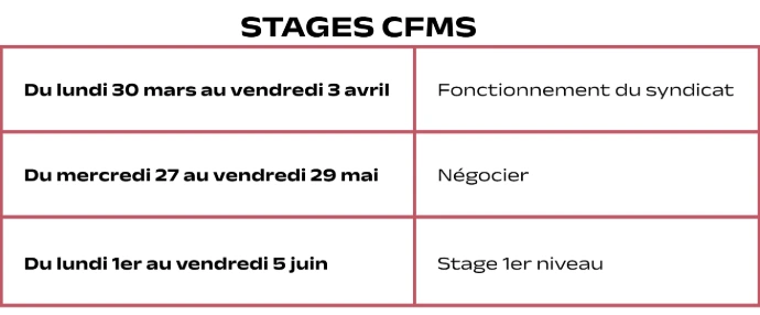 Tableau des stages CFMS