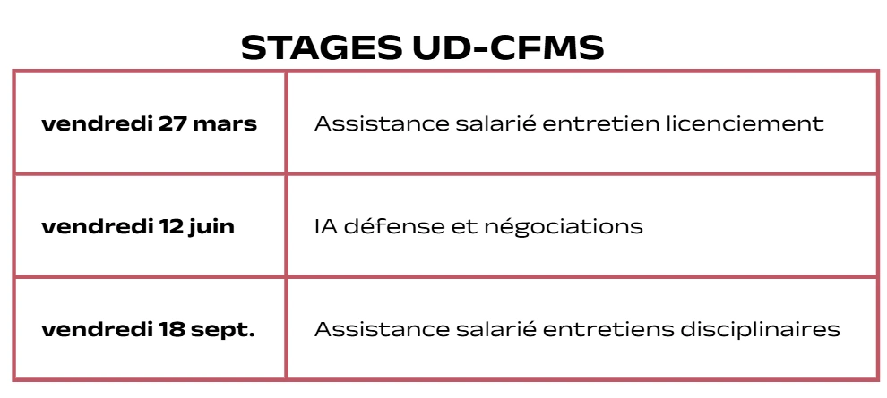 Tableau des stages UD-CFMS